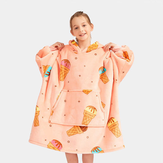 Ice Cream Kids Blanket Hoodie