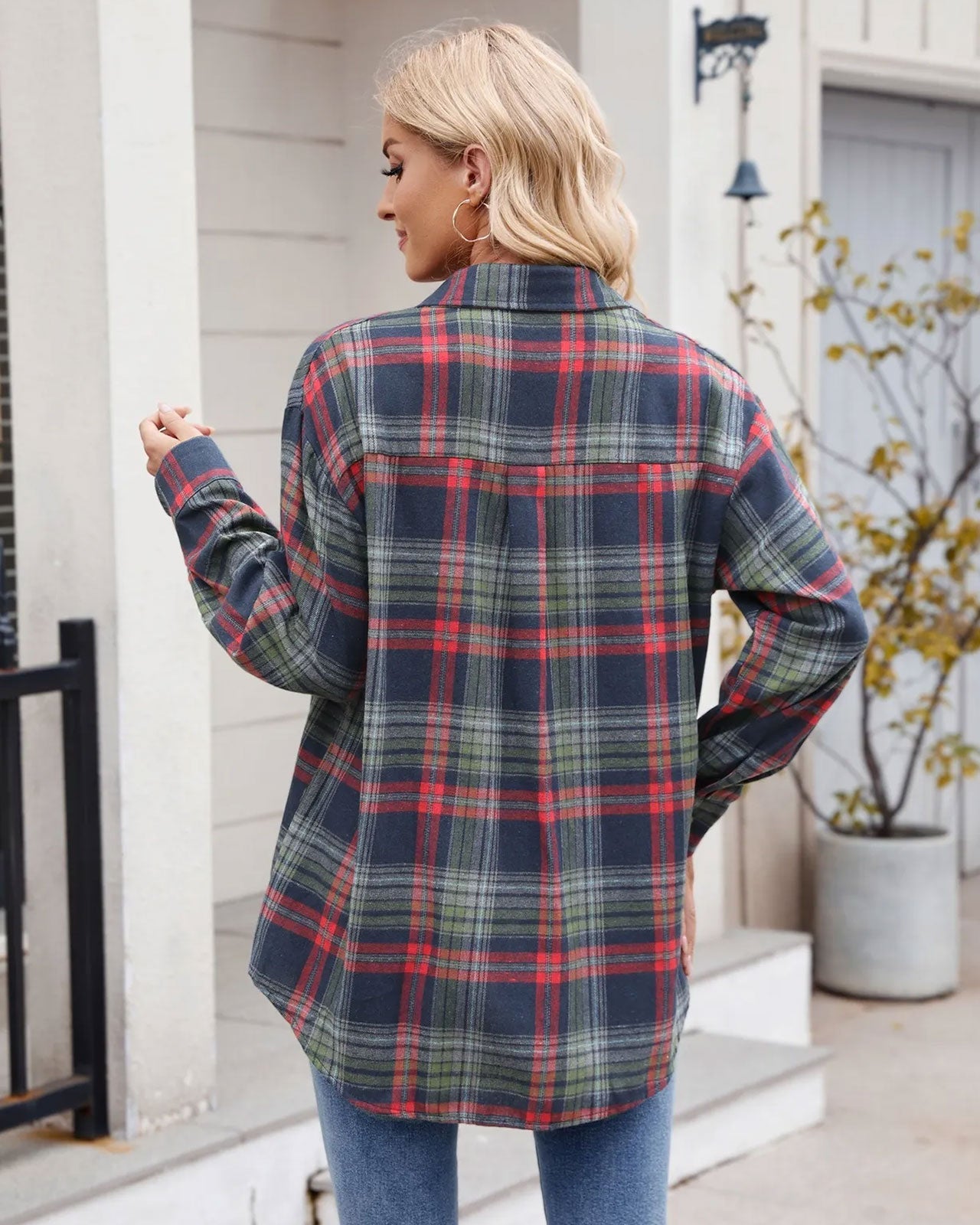 PlaidPocket Loose Shirt Blue