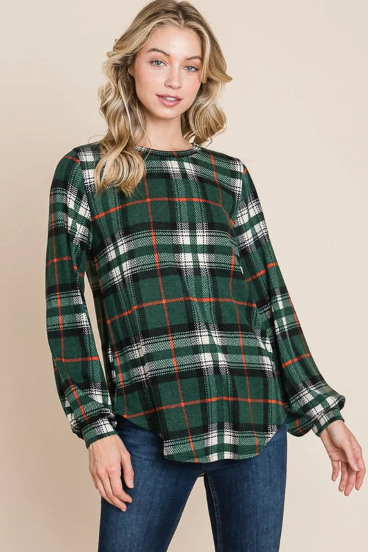 BOMBOM PlaidCurve Top