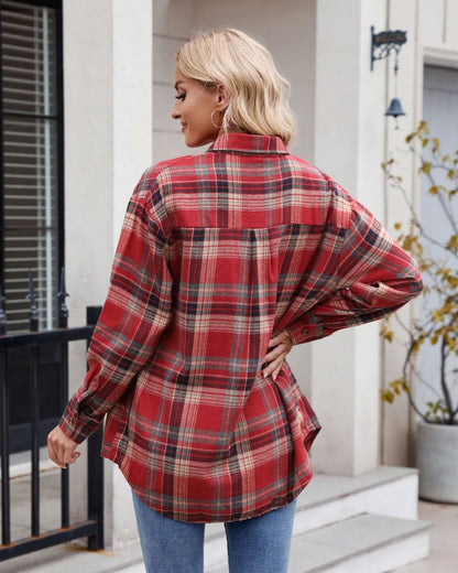 PlaidPocket Loose Shirt Red